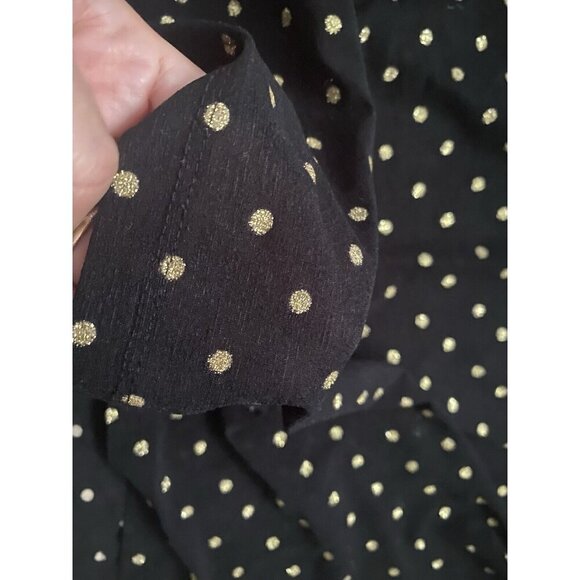 1.State Women's Black Gold Dot Sheer Long Sleeve Ruffle Seam Crewneck Top Size M - Picture 10 of 10